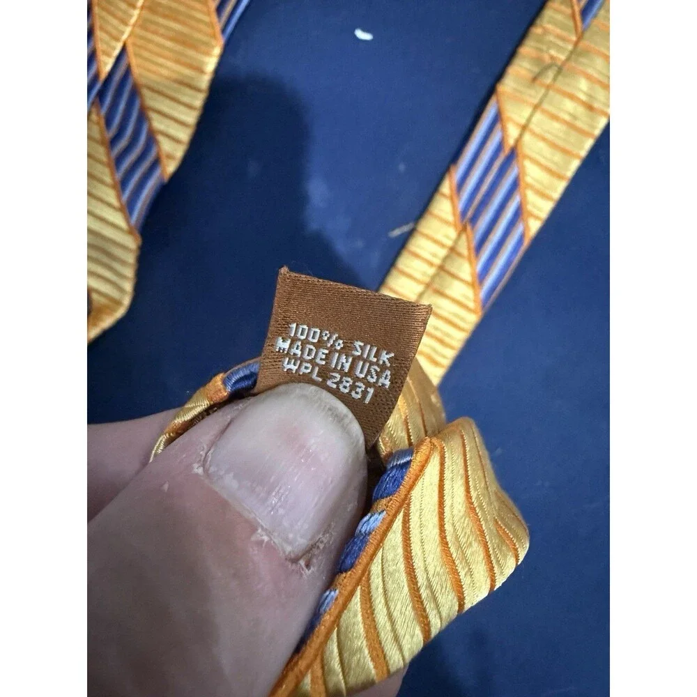 Michael Kors 100% Silk Necktie Geometric Orange And Blue